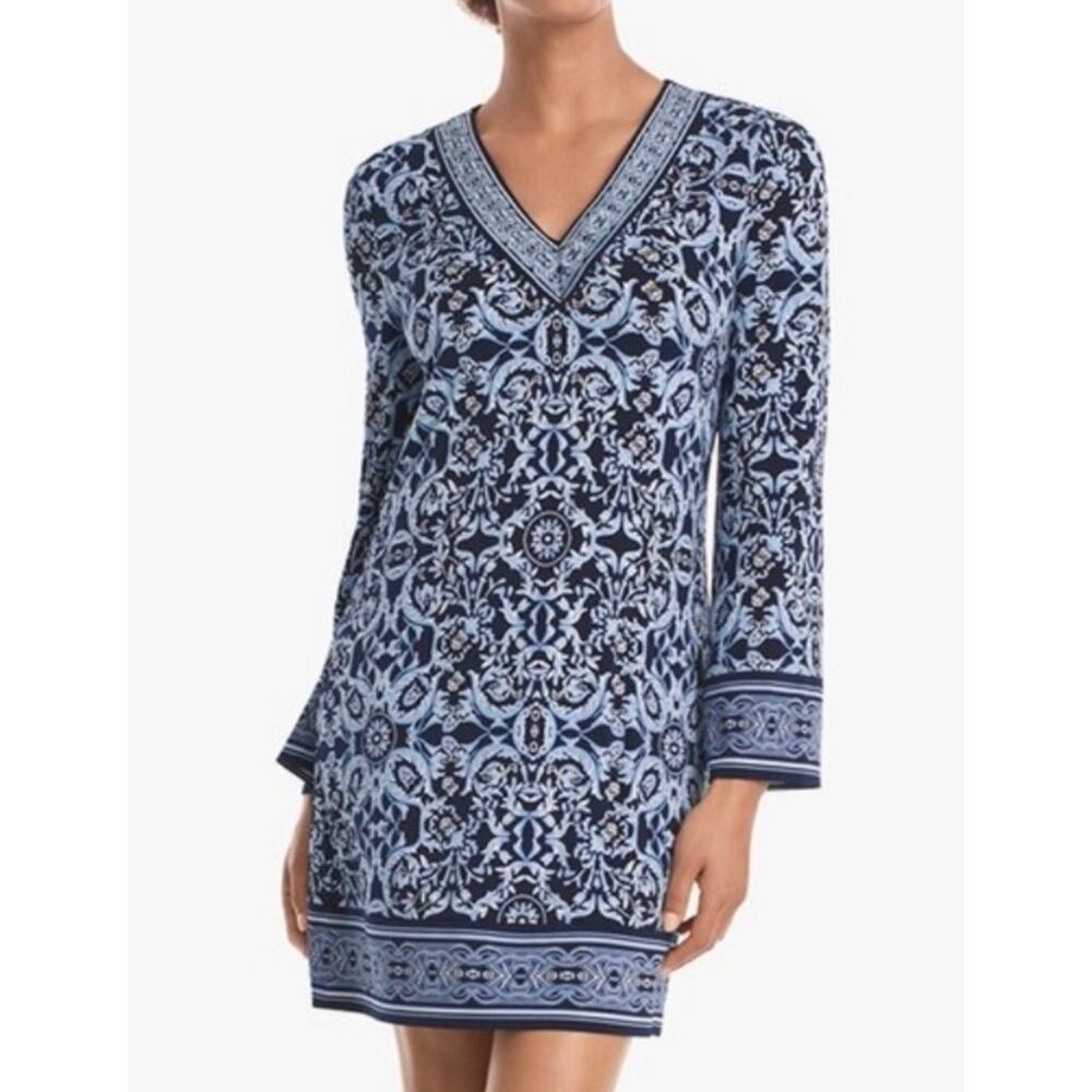 WHBM White House Black Market Knit Shift Dress ‎ Women's Size XS Blue Bohemian